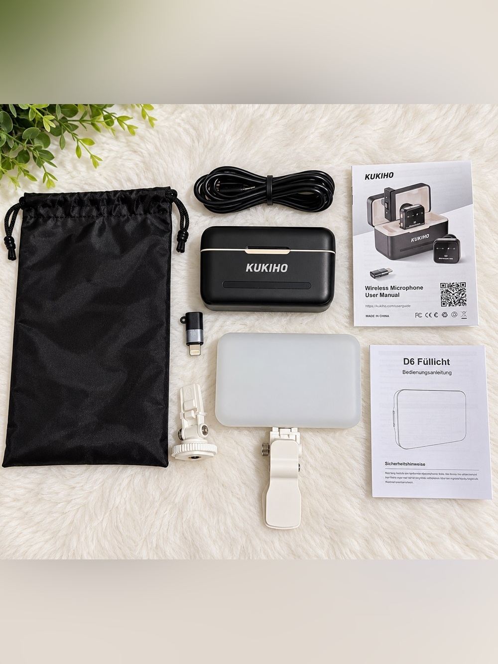 KUKIHO Wireless Microphone + Phone LED Light Content Creator Kit